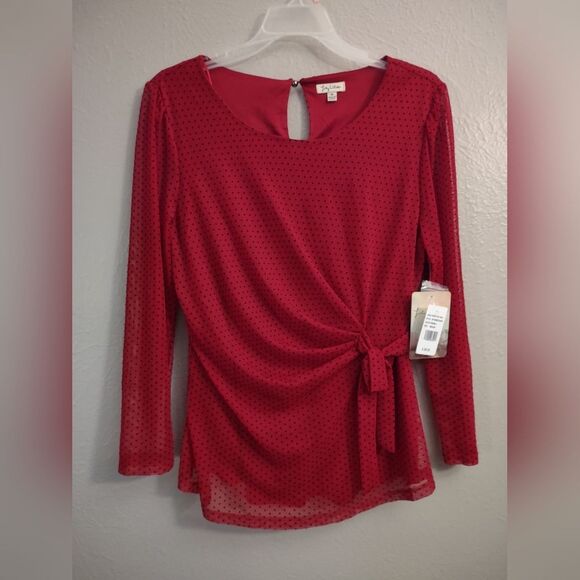 Lily White Red Polka Dot Wrap Tie Blouse Size Medium - Picture 1 of 16